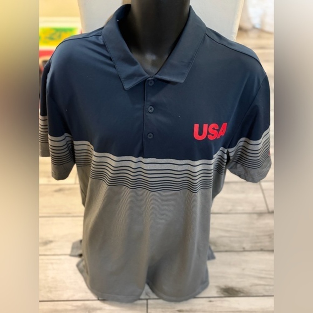 Men’s pre own used Adidas polo shirt USA red blue size XL Pre